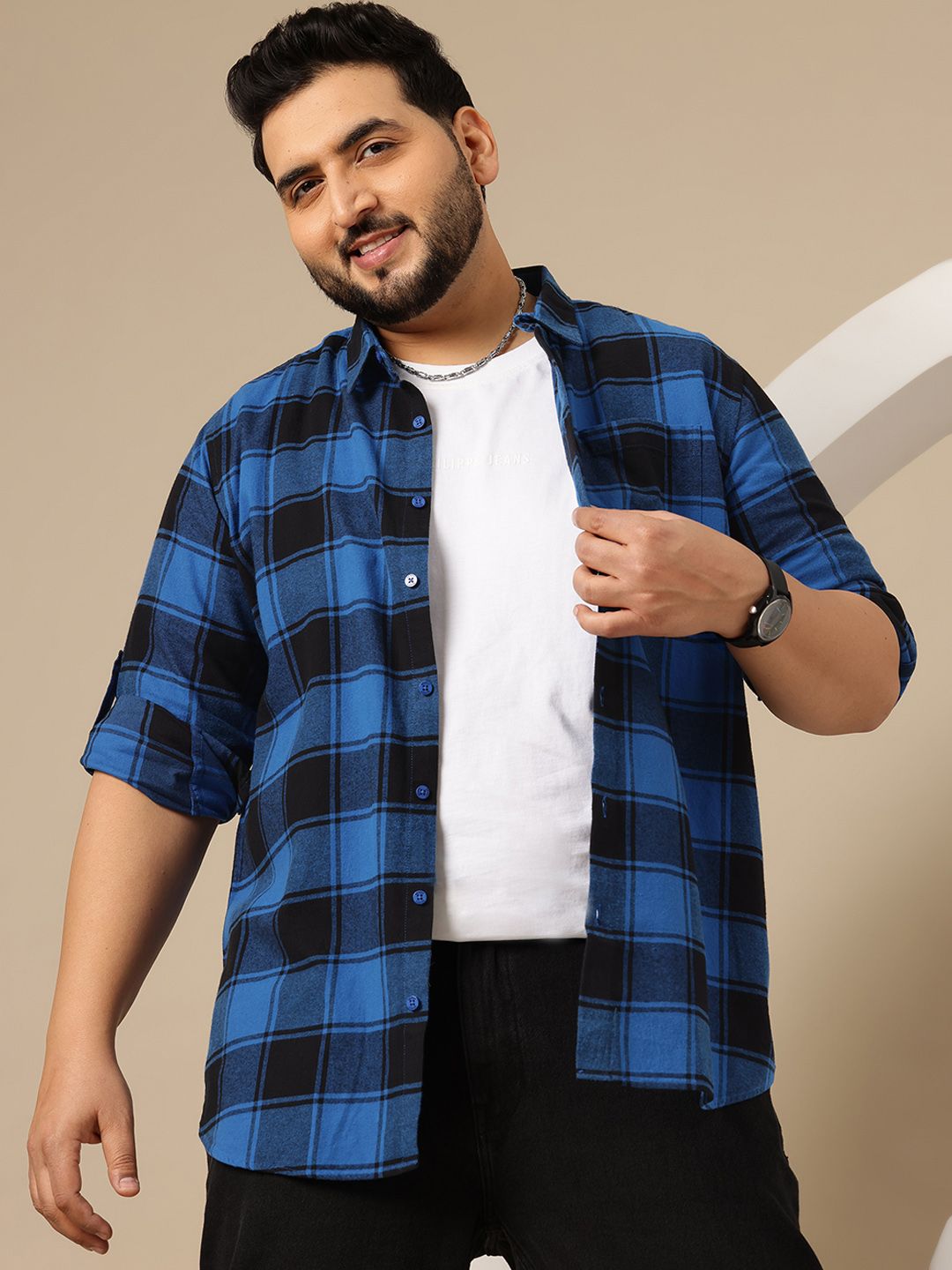 Sztori Plus Size Pure Cotton Premium Tartan Checked Casual Shirt