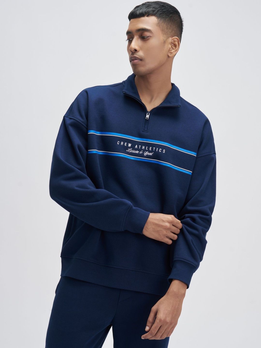 Buy XYXX Men Crew Cotton Blend Solid Oversized Half Zip Up