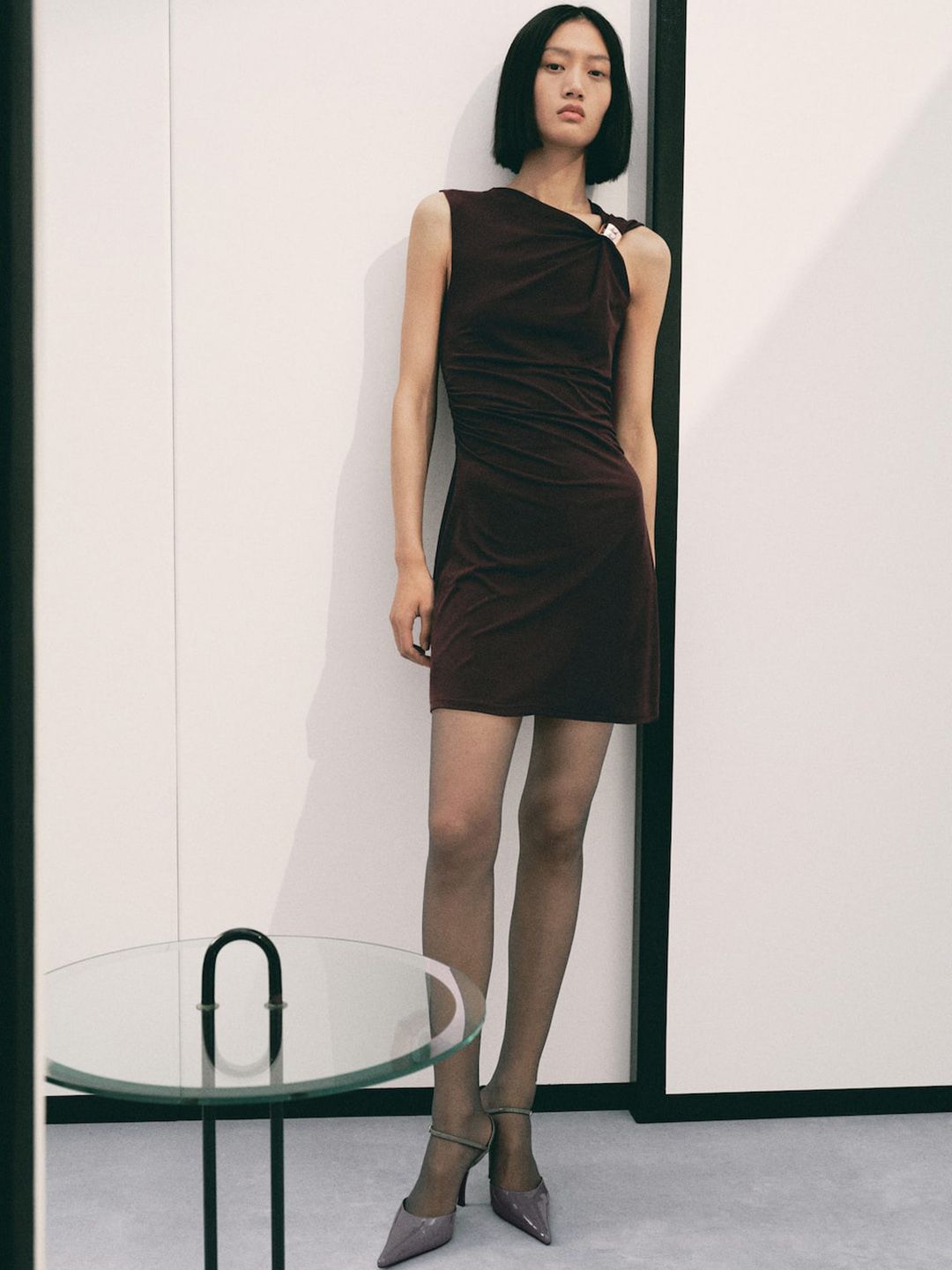Ruched Effect Sheath Mini Dress with Metallic Detail