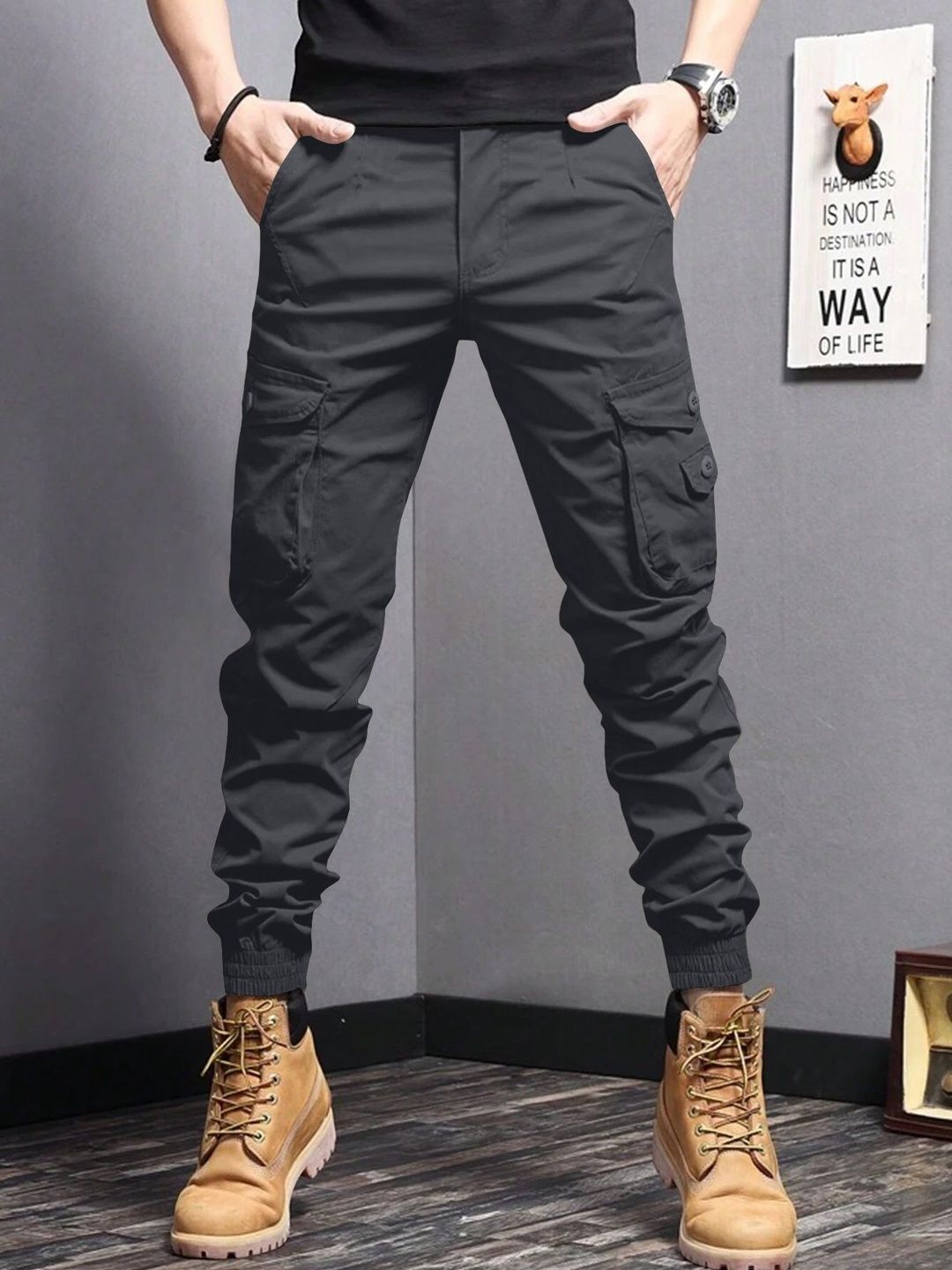 SZN Men High-Rise Easy Wash Cargos Trousers