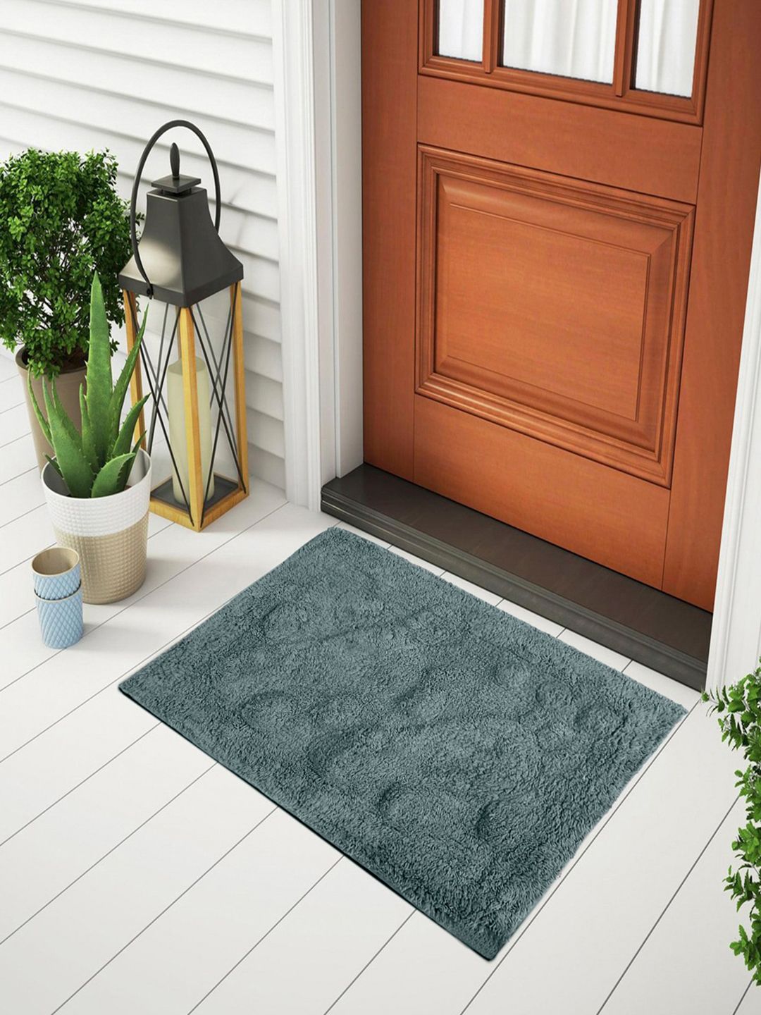 Status Grey Textured Cotton Anti-Skid Doormats- 38 X 58 CM