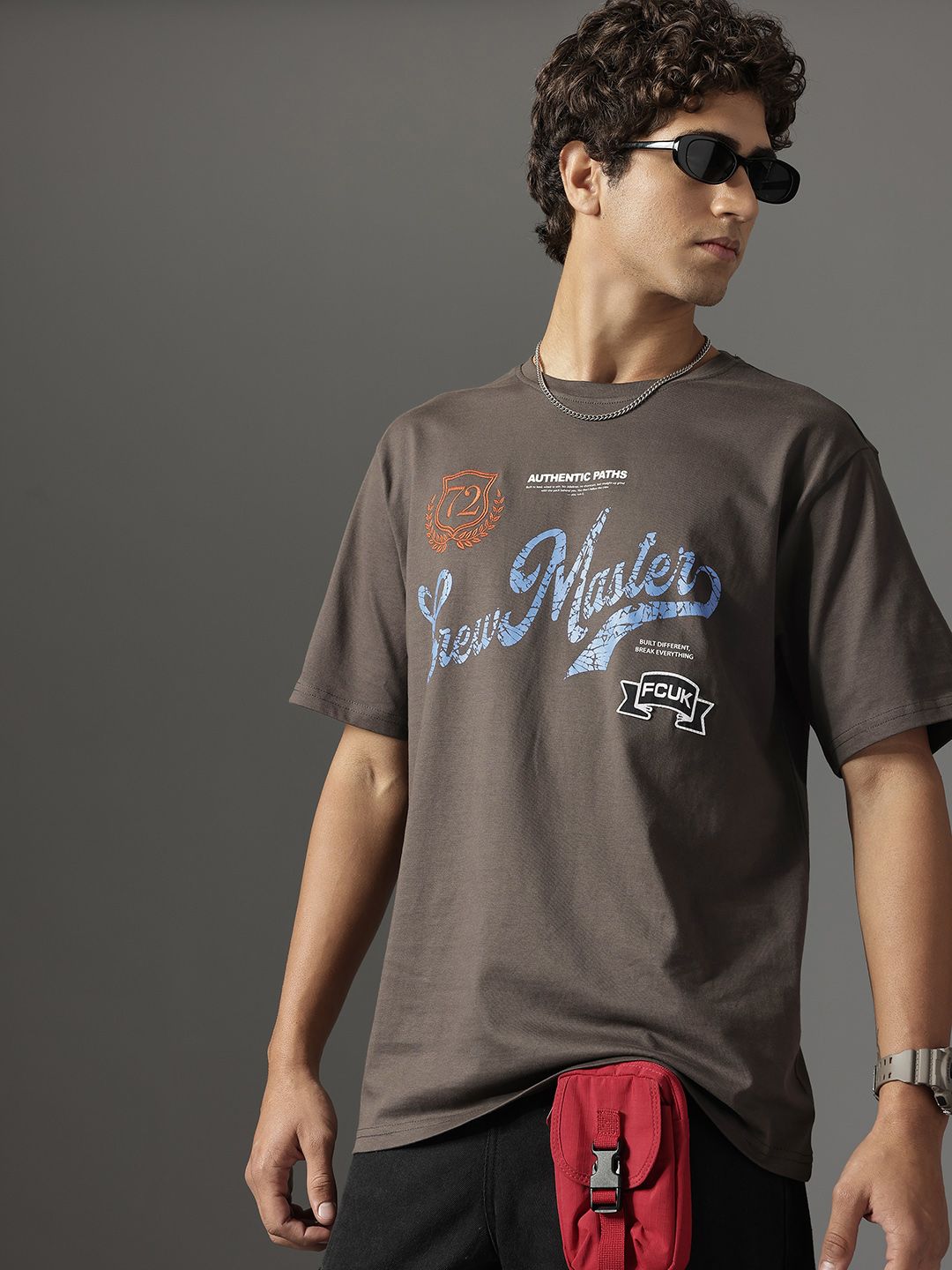 FCUK Oversized Fit Typography Printed Pure Cotton T-shirt
