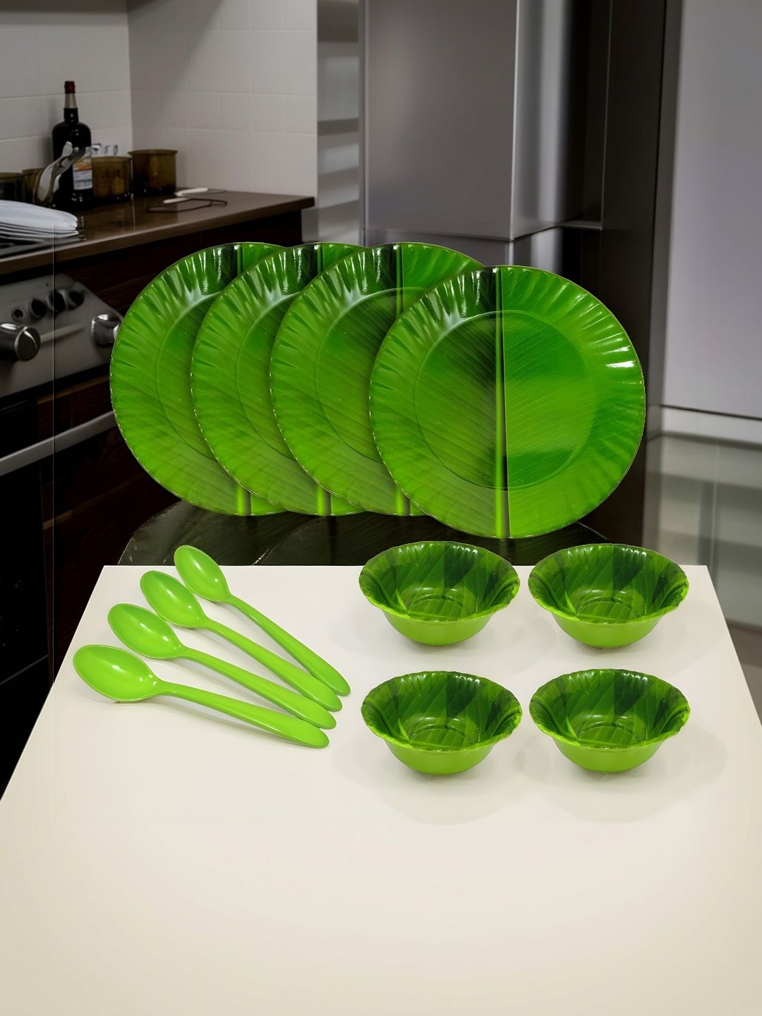 Inpro Green 2025 12 Pieces Melamine Easy to Clean Dinner Set of