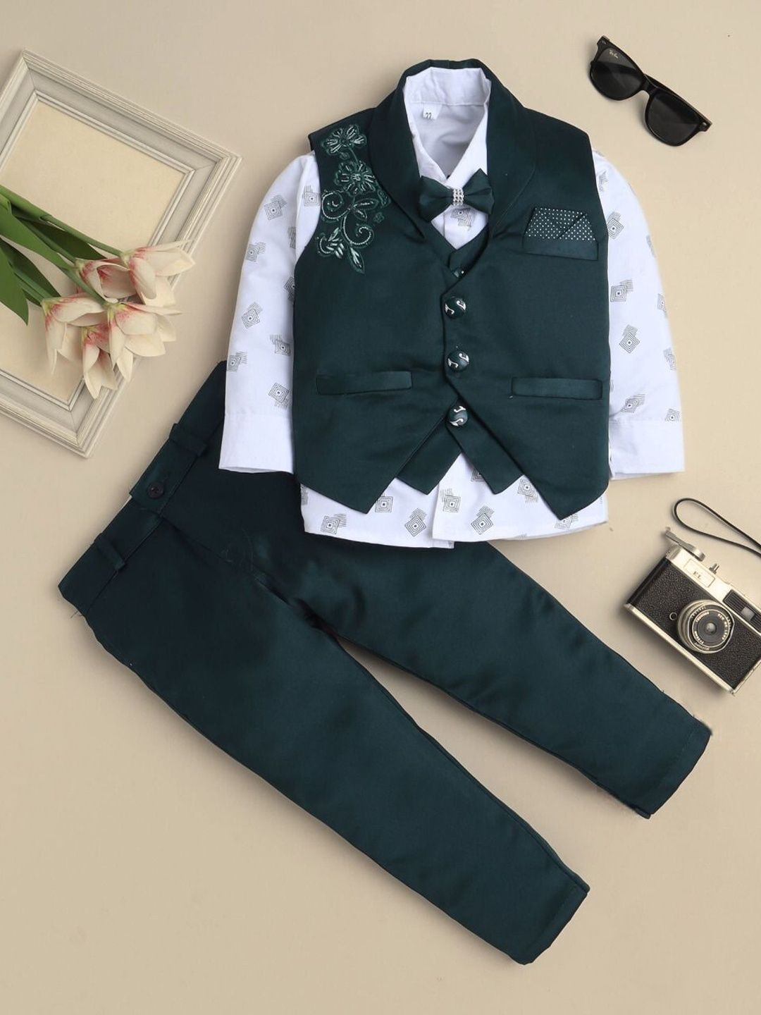 Sangria Boys Embroidered 3 Piece Suit Set With Bow