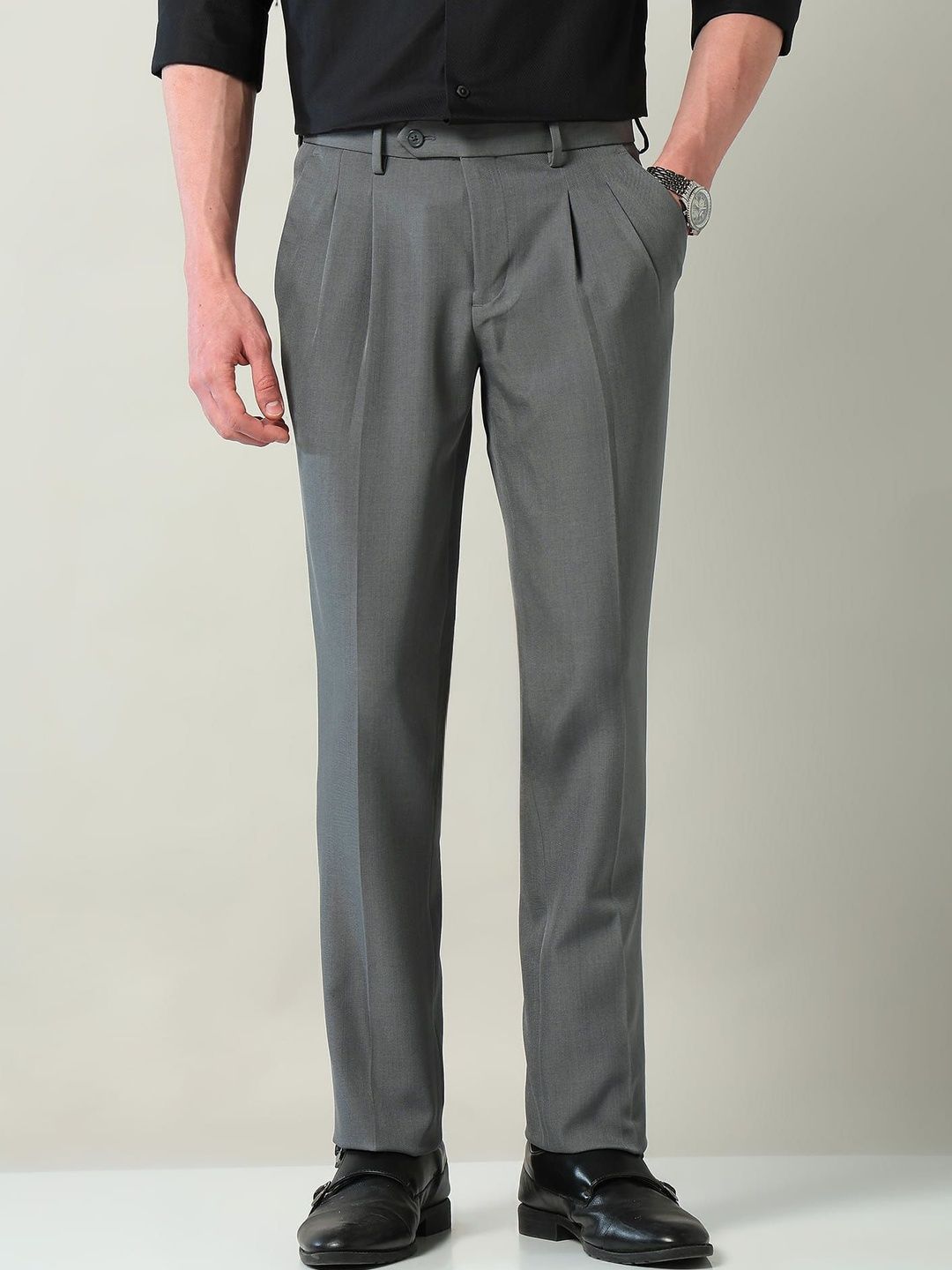 AD By Arvind Men Pleated Formal Trousers