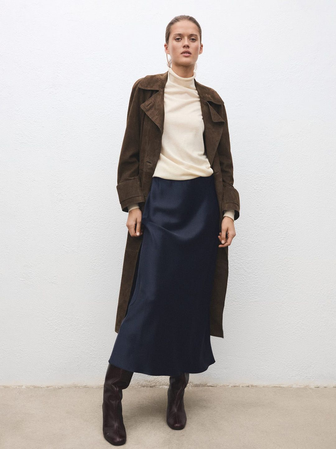 Satin Finish Flared Midi Skirt
