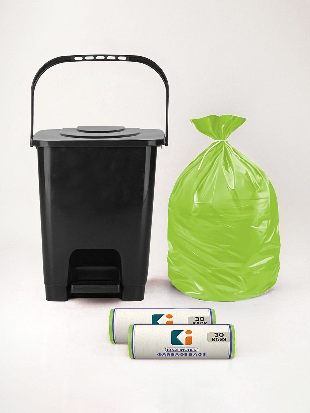 Kuber Industries Black Square Pedal Dustbin With 2 Roll-10L