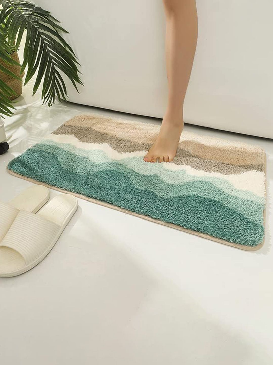 Homio Blue & Grey Textured AntiSkid 2000 GSM Bath Rugs