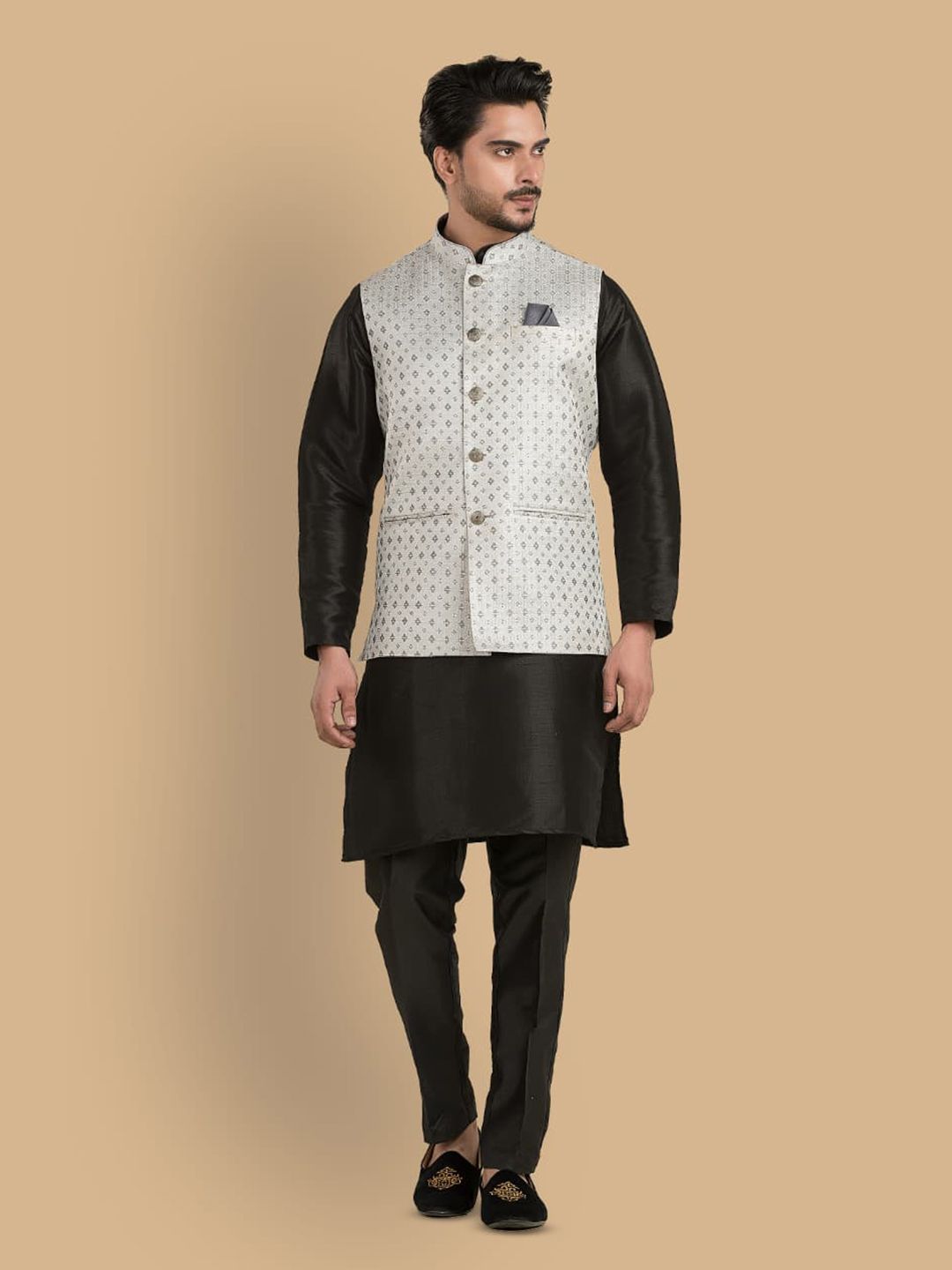TRENDS OF ETHNIC Woven Design Mandarin Collar Nehru Jacket