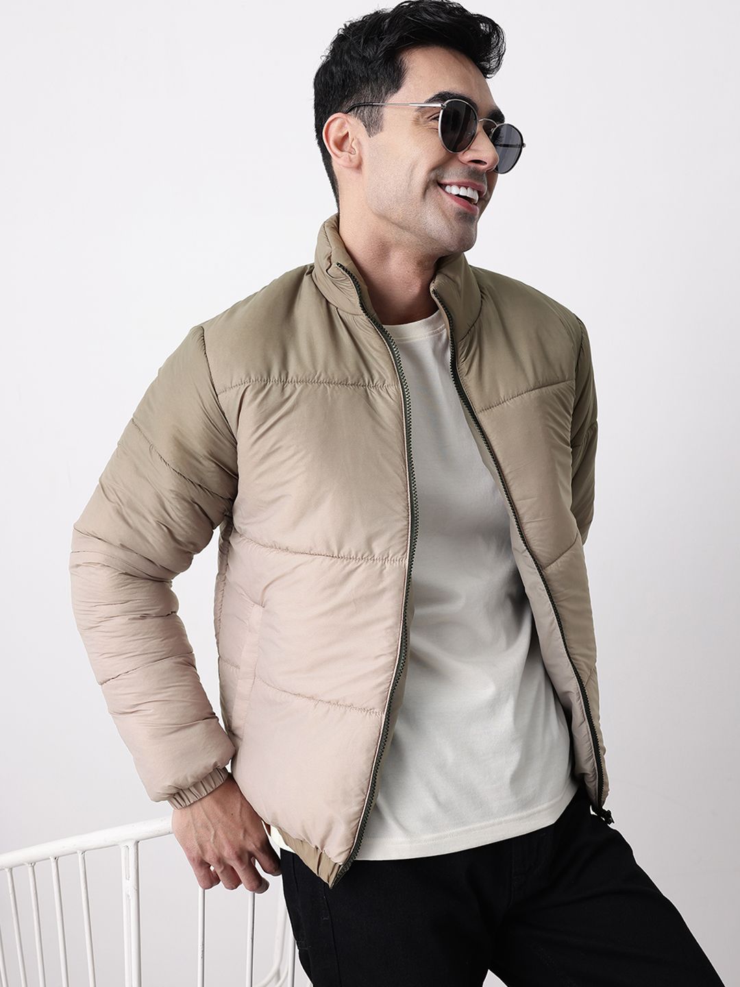Mast & Harbour Ombre Mock Collar Padded Bomber Jacket