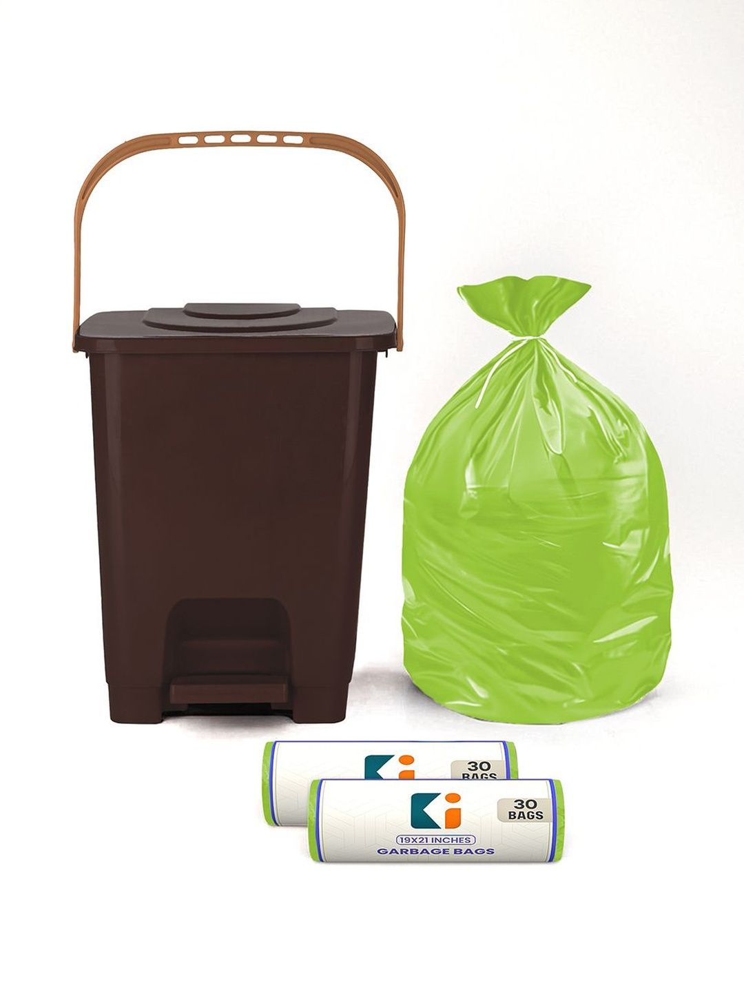 Kuber Industries Brown Square Pedal Dustbin With 2 Roll-10L