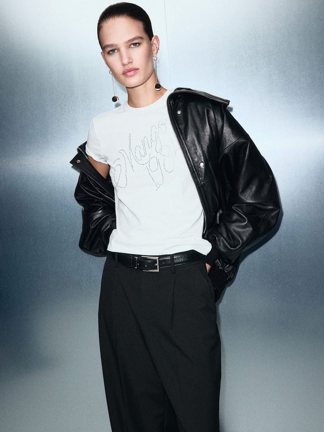 Typography Printed T-shirt with Embellished Detail