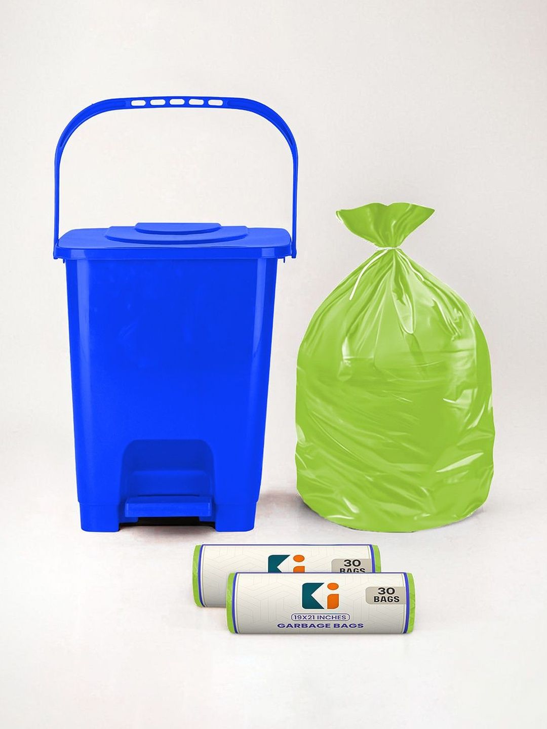 Kuber Industries Blue Square Pedal Dustbin With 2 Roll-10L