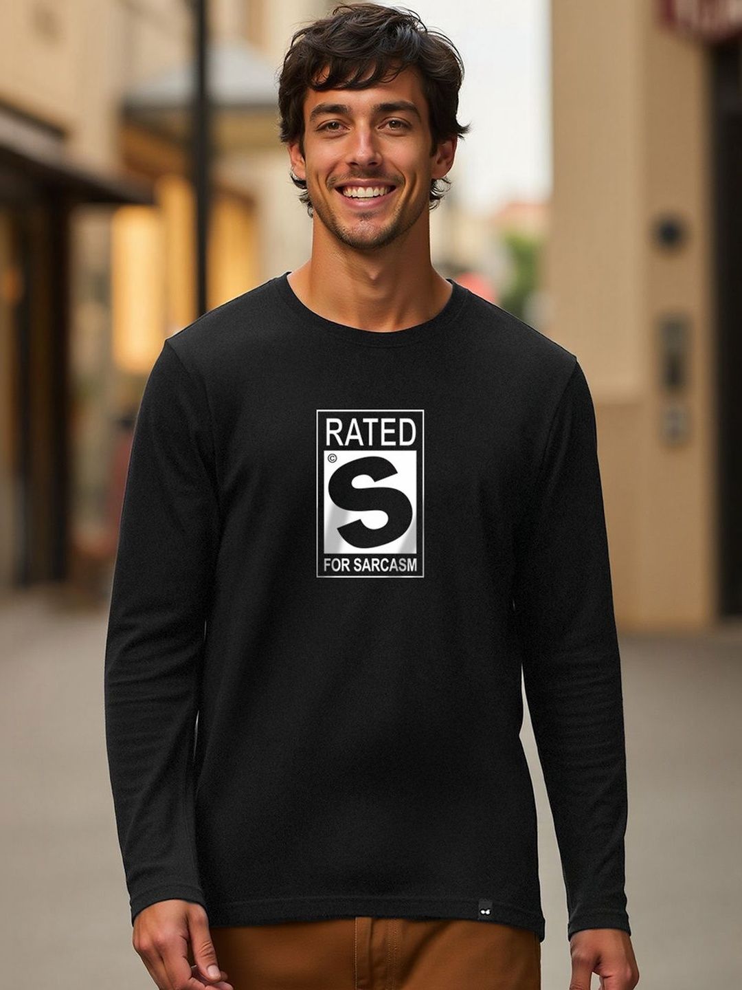 Bewakoof Men Jet Black Rated S For Sarcasm Typography T-shirt