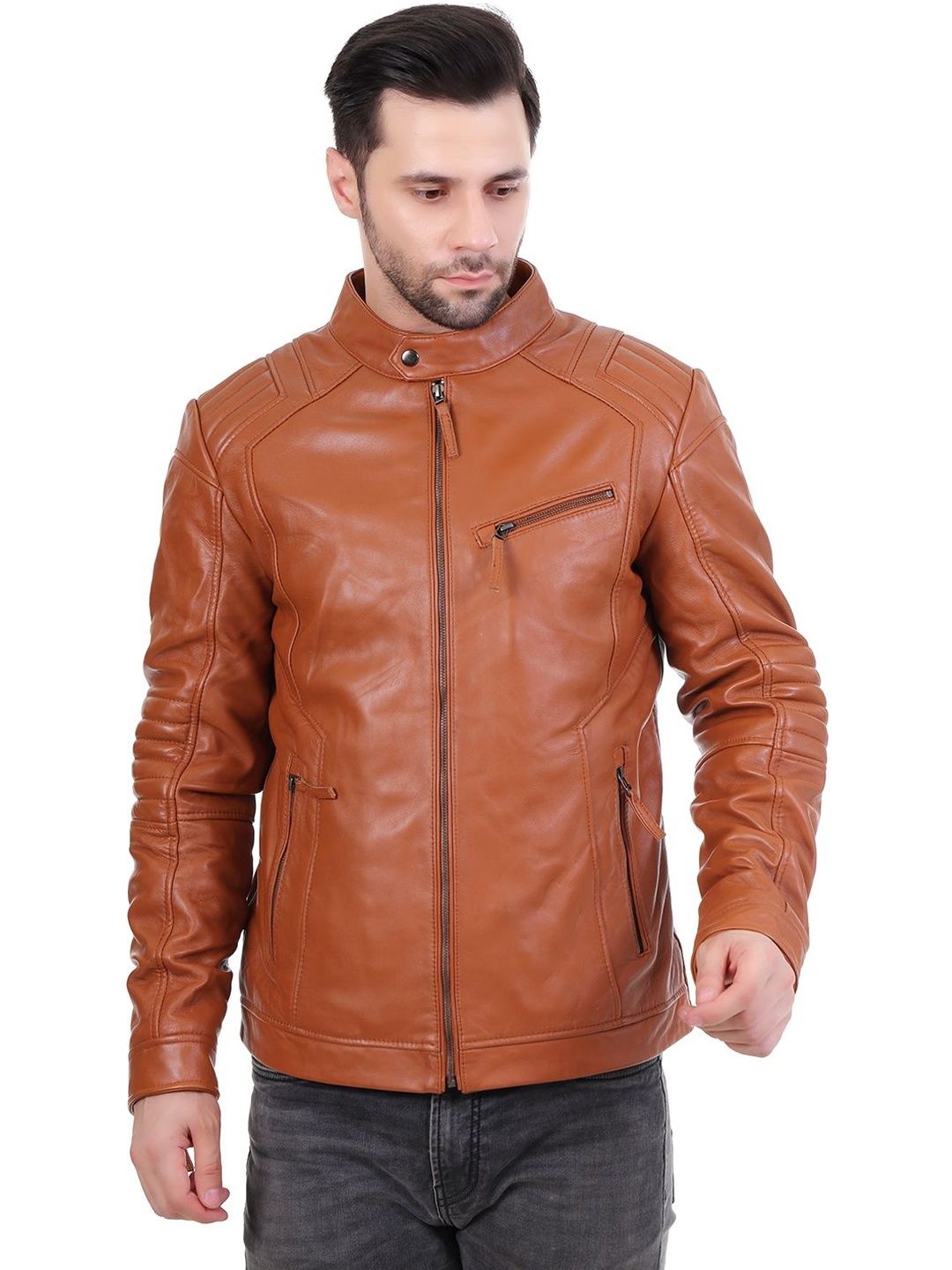 COOL EQUAL Men Leather Lightweight e-Dry Technology Biker Jacket