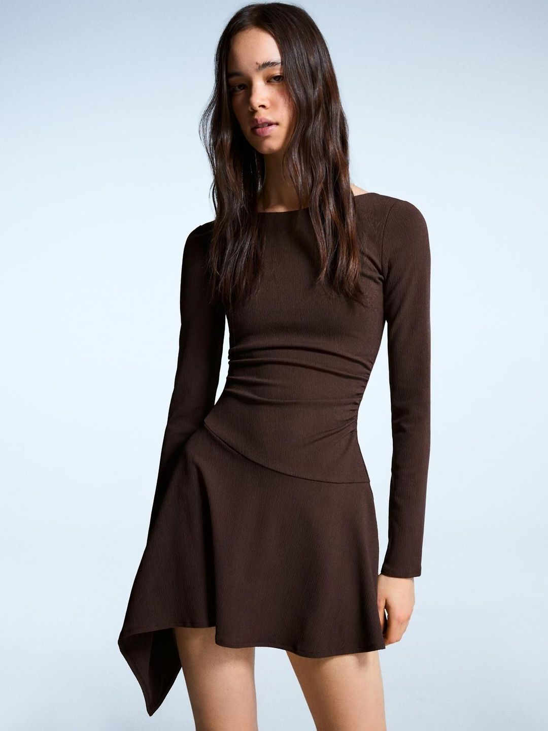 Asymmetric flounce mini dress