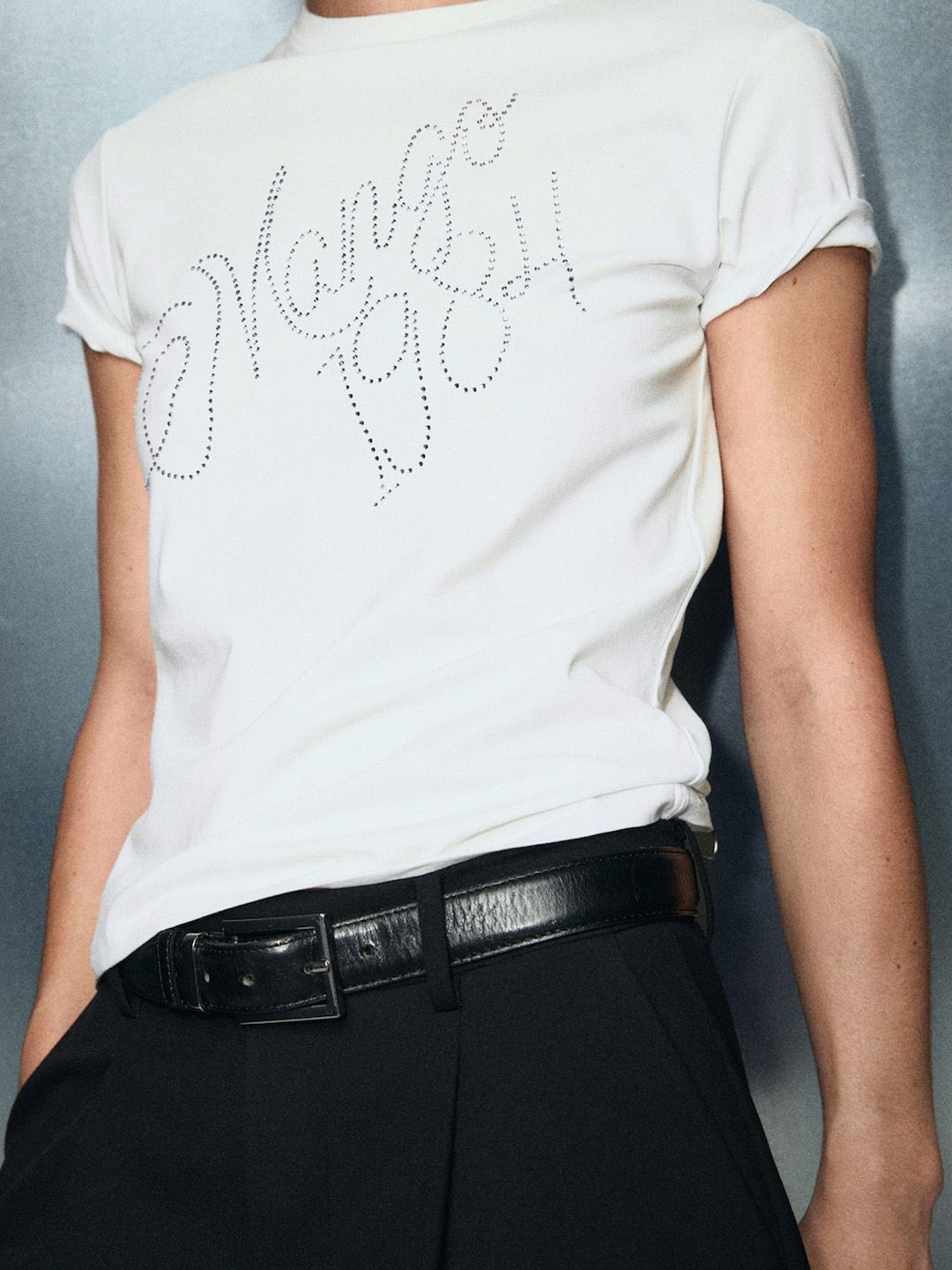 Typography Printed T-shirt with Embellished Detail