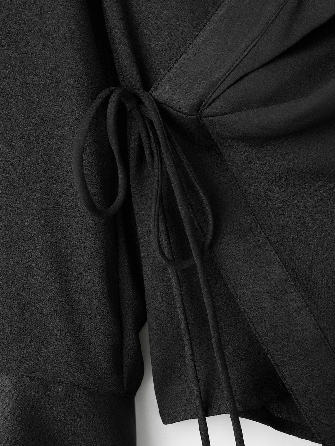 Spread Collar Tie-Up Wrap Satin Casual Shirt