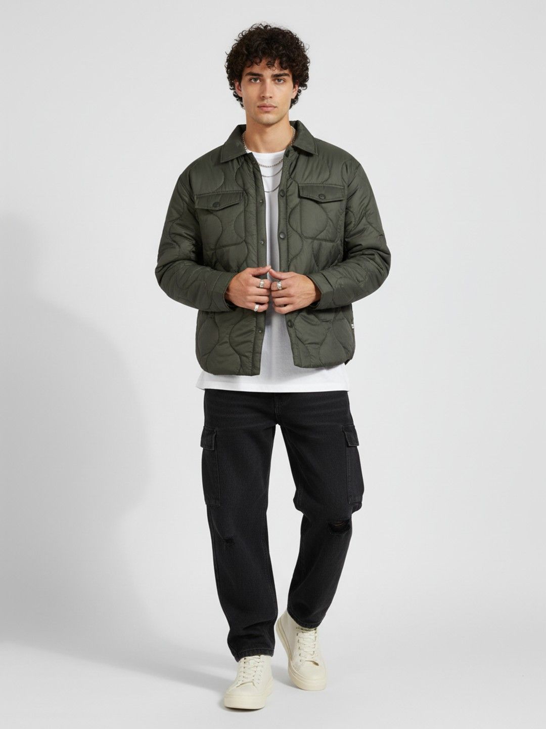 glitchez Spread Collar Relaxed Fit Quilted Jacket
