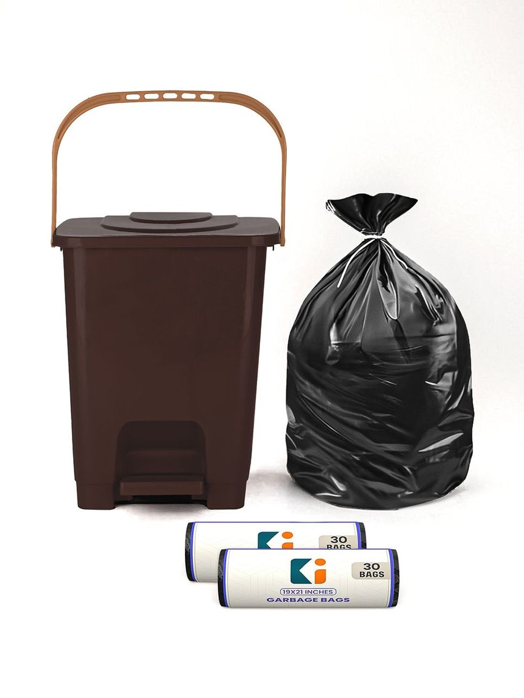 Kuber Industries Browns Square Pedal Dustbin With 2 Roll-10L