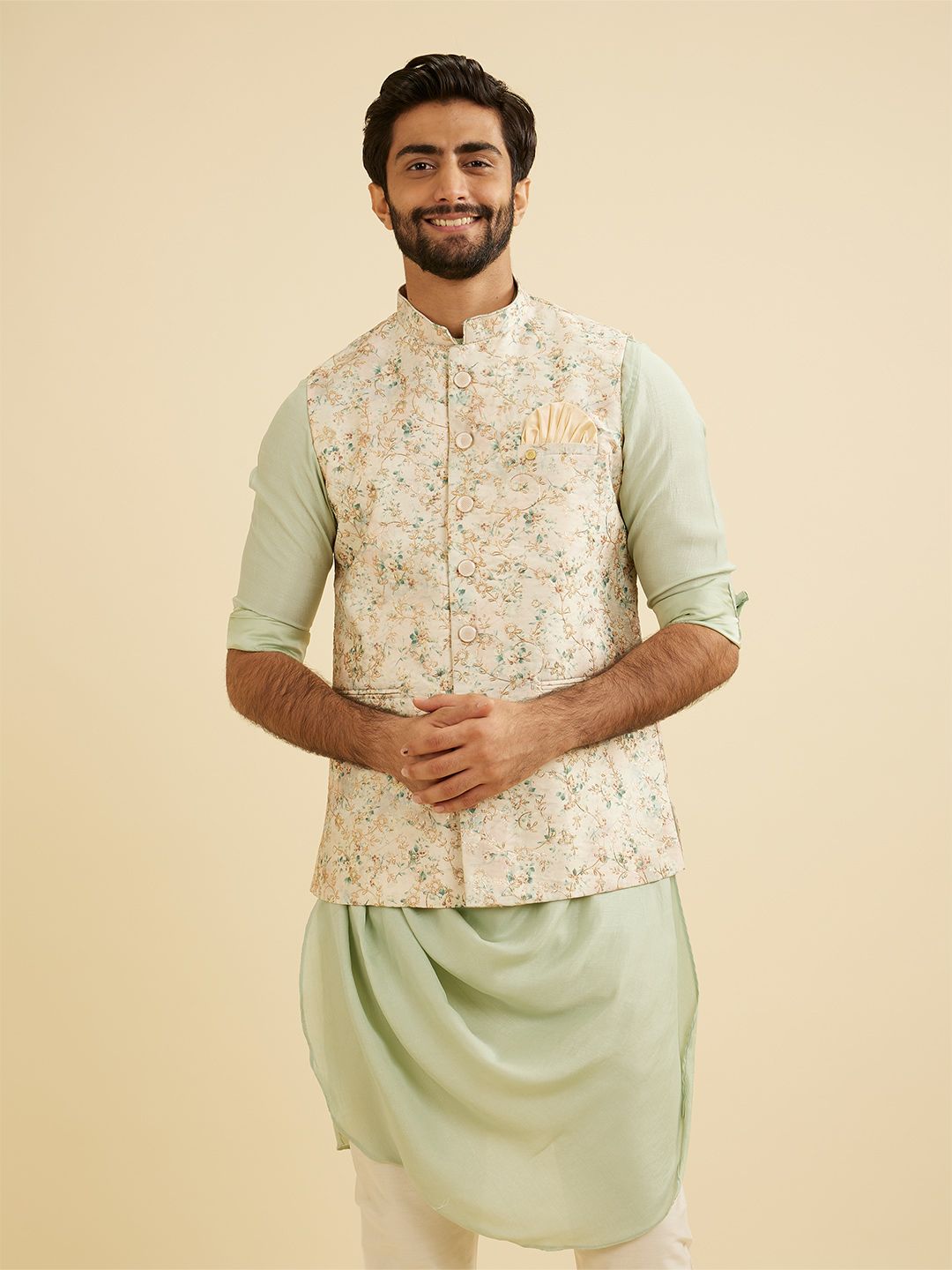 Manyavar Embroidered Art Silk Nehru Jacket
