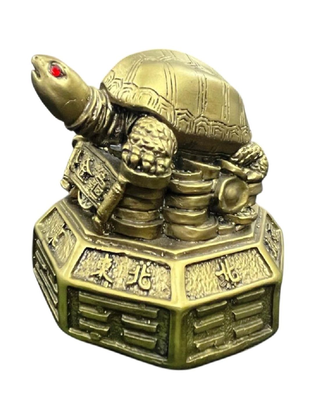 numeroastro Yellow Tortoise Sitting On Bagua Base & Lucky Coins Decorative Showpiece