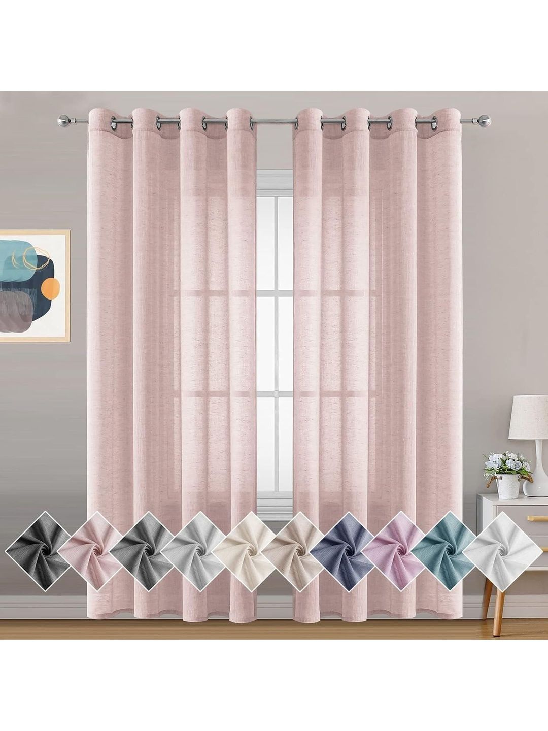B' Decorlish B' Decorlish Pink Sheer Long Door Curtain