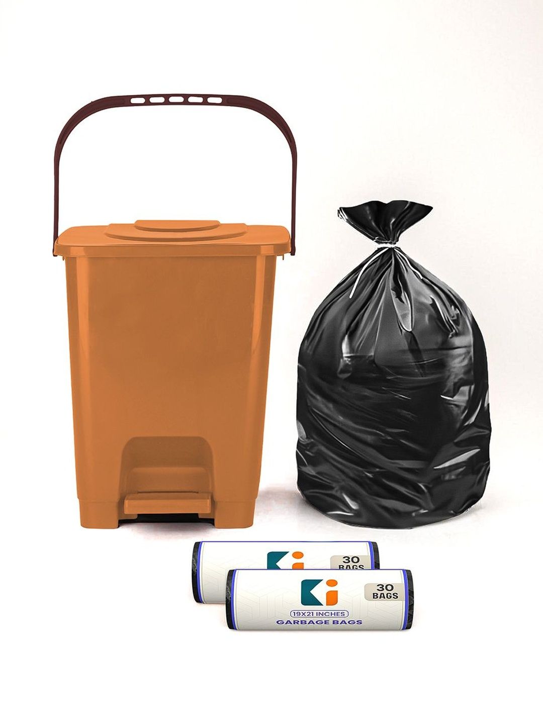 Kuber Industries Brown Square Pedal Dustbin With 2 Roll-10L