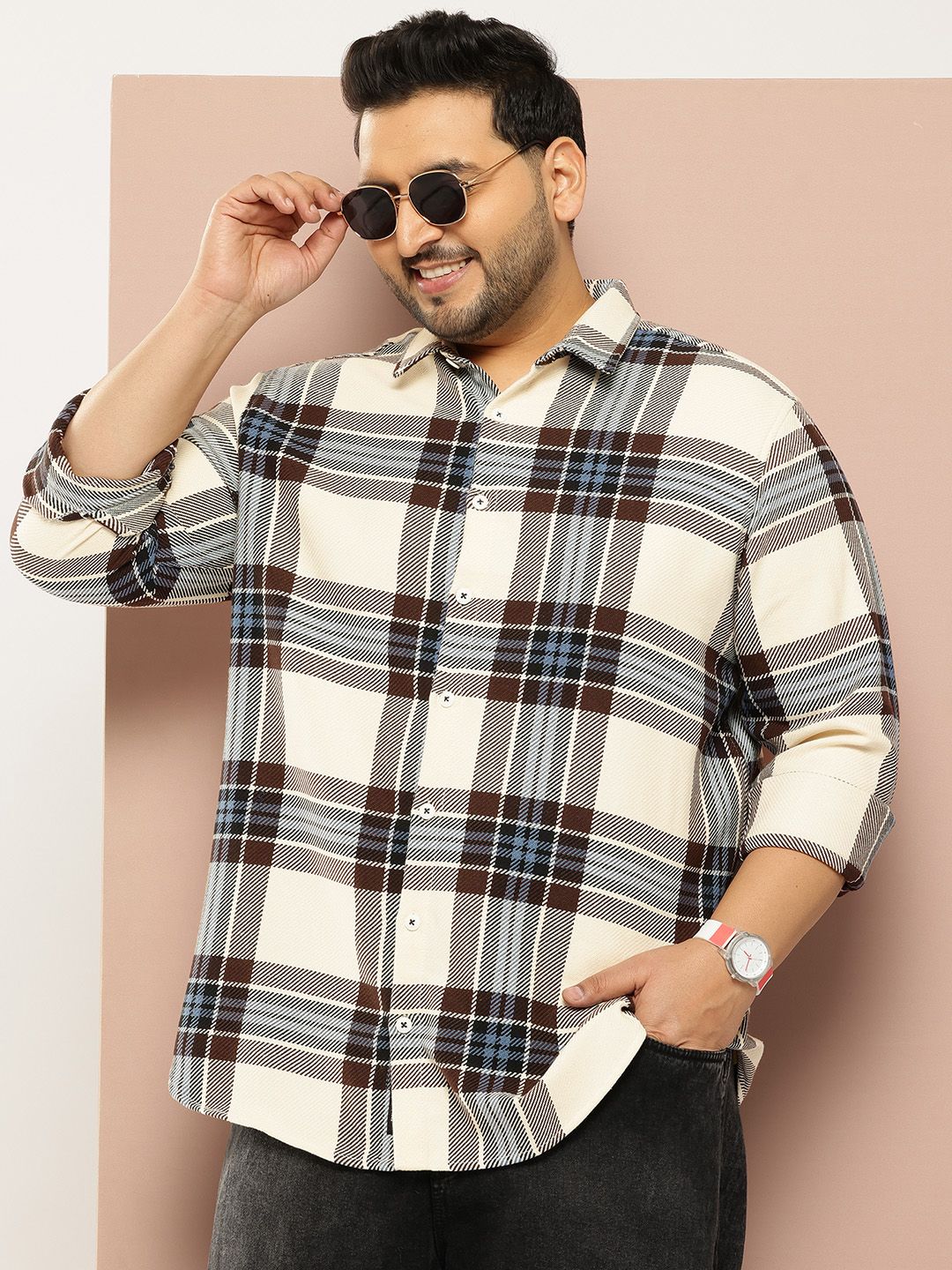 Thomas Scott Plus Size Cotton Premium Checked Casual Shirt