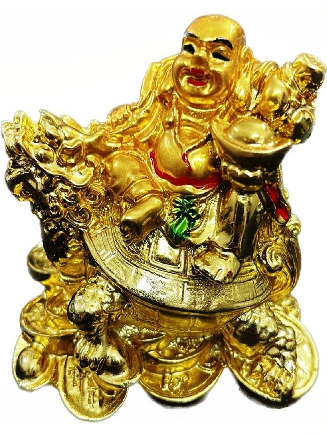 numeroastro Yellow Glossy Tiny Feng Shui Laughing Buddha On Dragon Showpiece - 2.7 In