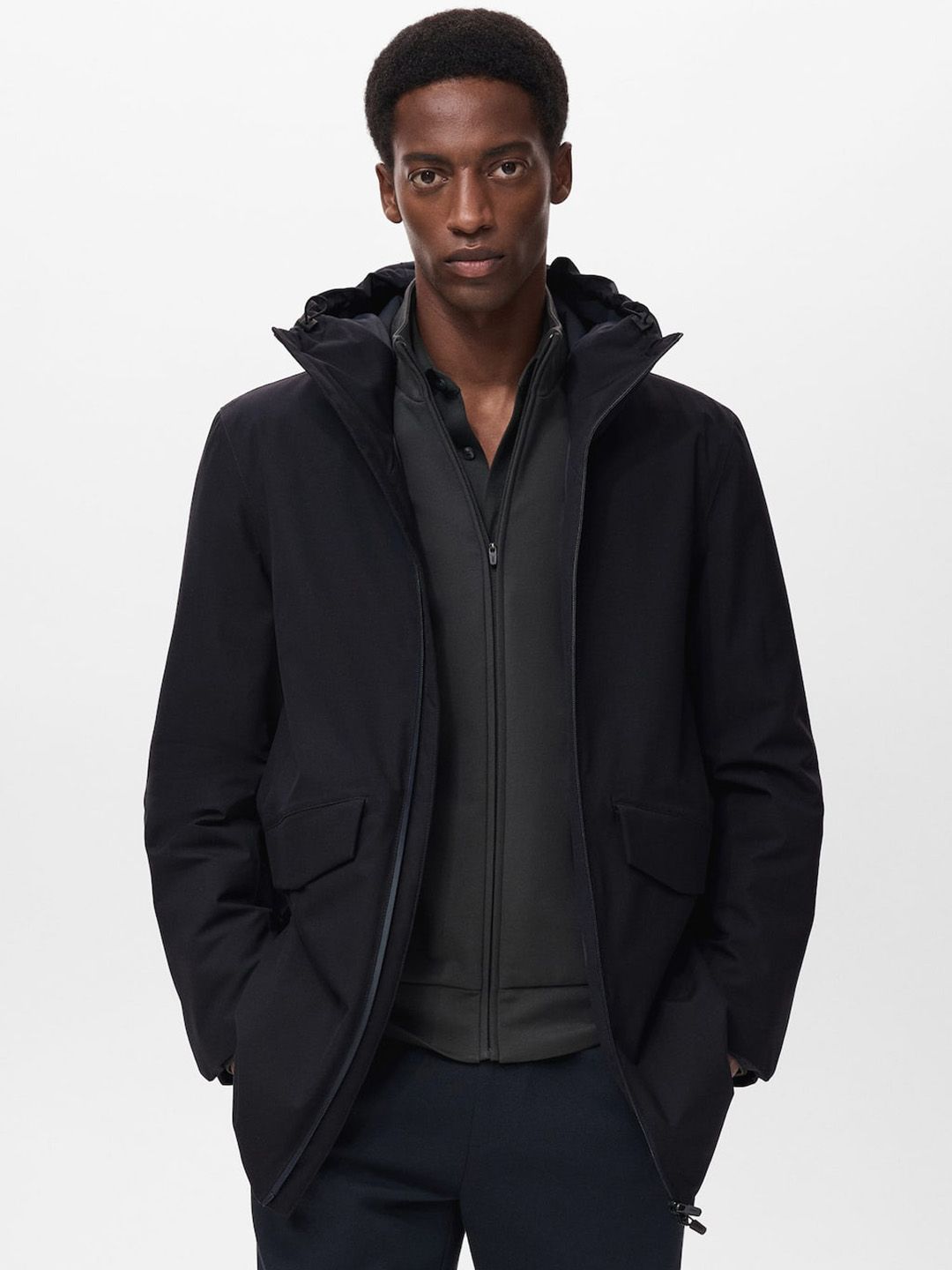 MANGO MAN Men Longline Packable Hooded Tailored Jacket