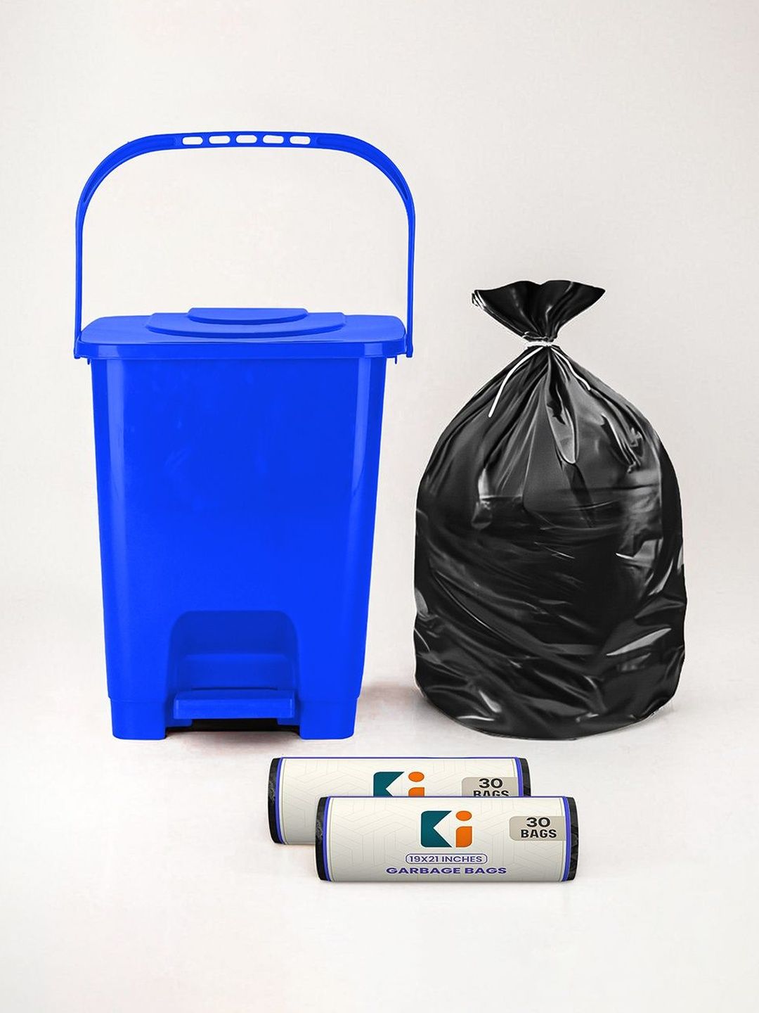 Kuber Industries Blue 10 L Square Pedal Dustbin with 2 Roll Black Garbage Bags