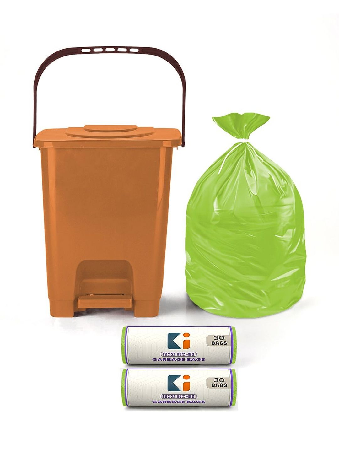 Kuber Industries Brown Square Pedal Dustbin With 2 Roll-10L