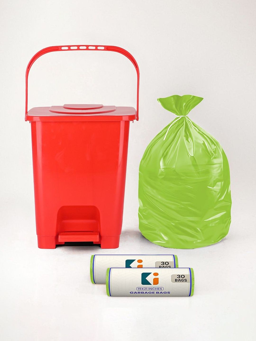 Kuber Industries Red Square Pedal Dustbin With 2 Roll-10L