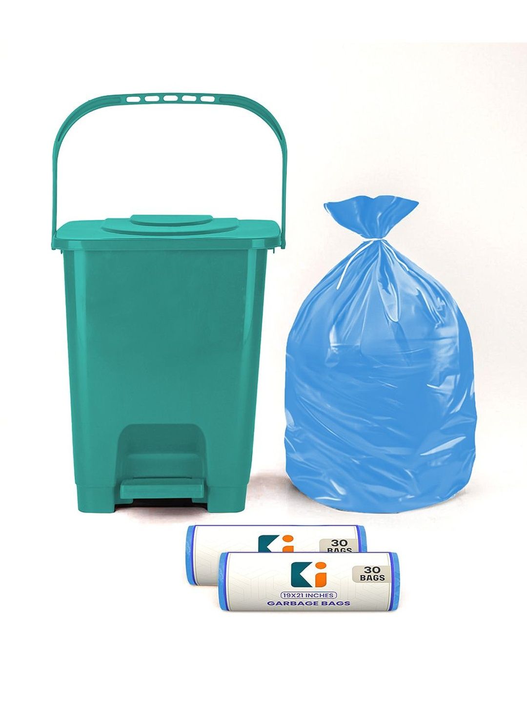 Kuber Industries Green Square Pedal Dustbin With 2 Roll-10L