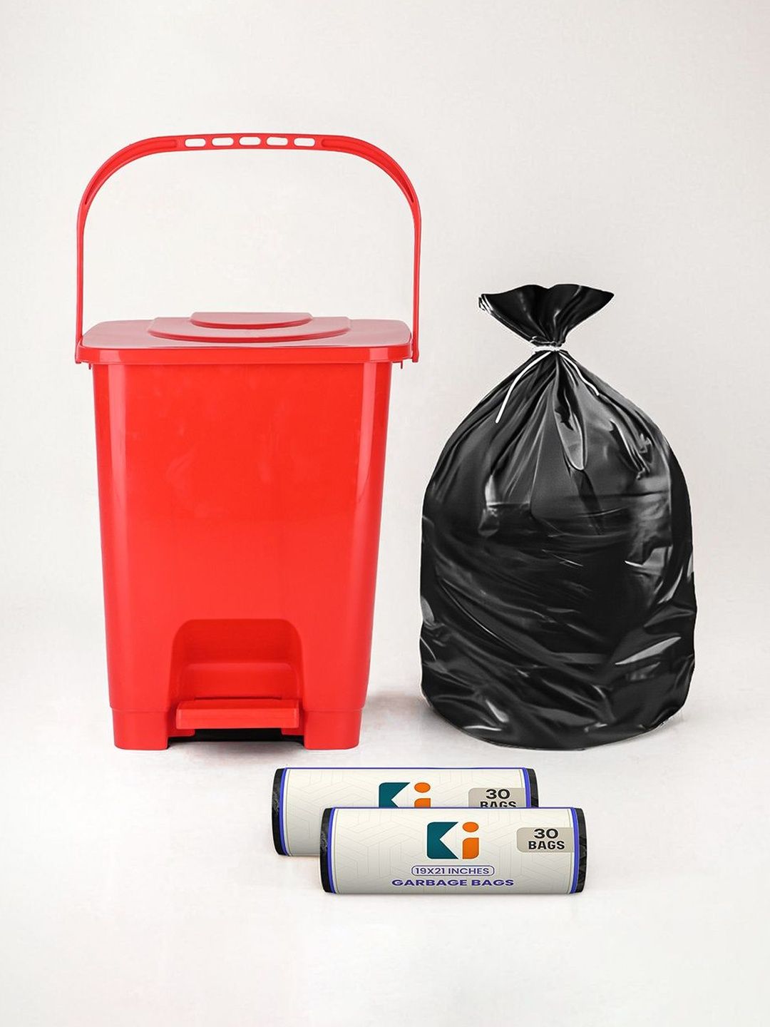 Kuber Industries Red Square Pedal Dustbin With 2 Roll-10L