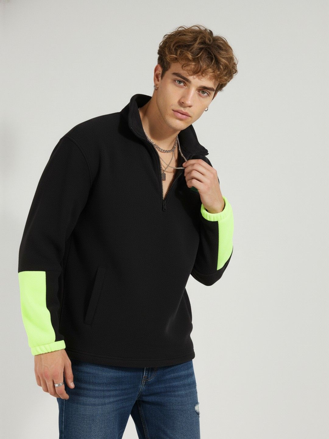 glitchez Colourblocked Sleeves Fleece Windcheater Jacket
