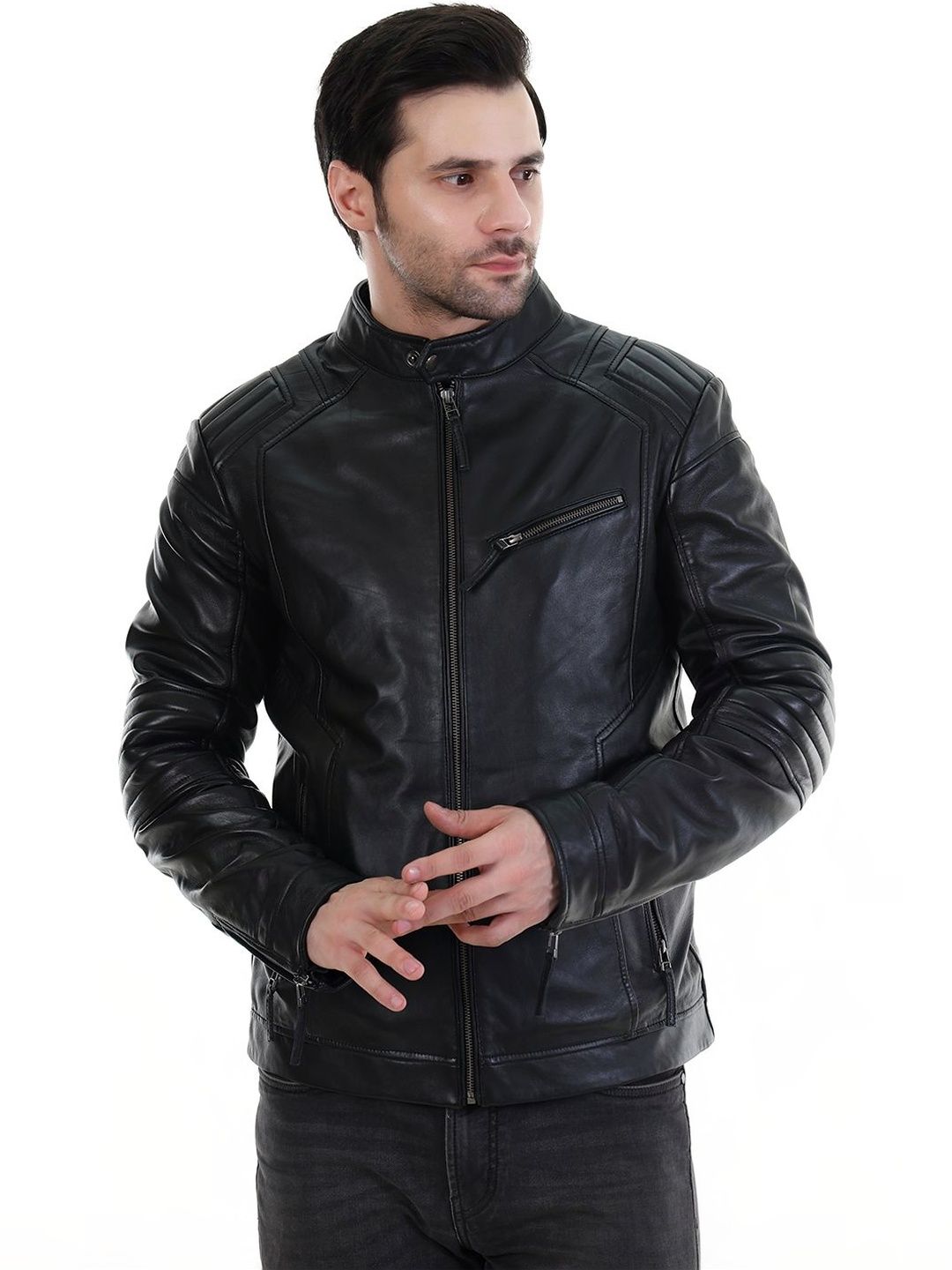 COOL EQUAL Men Leather Lightweight Biker Jacket