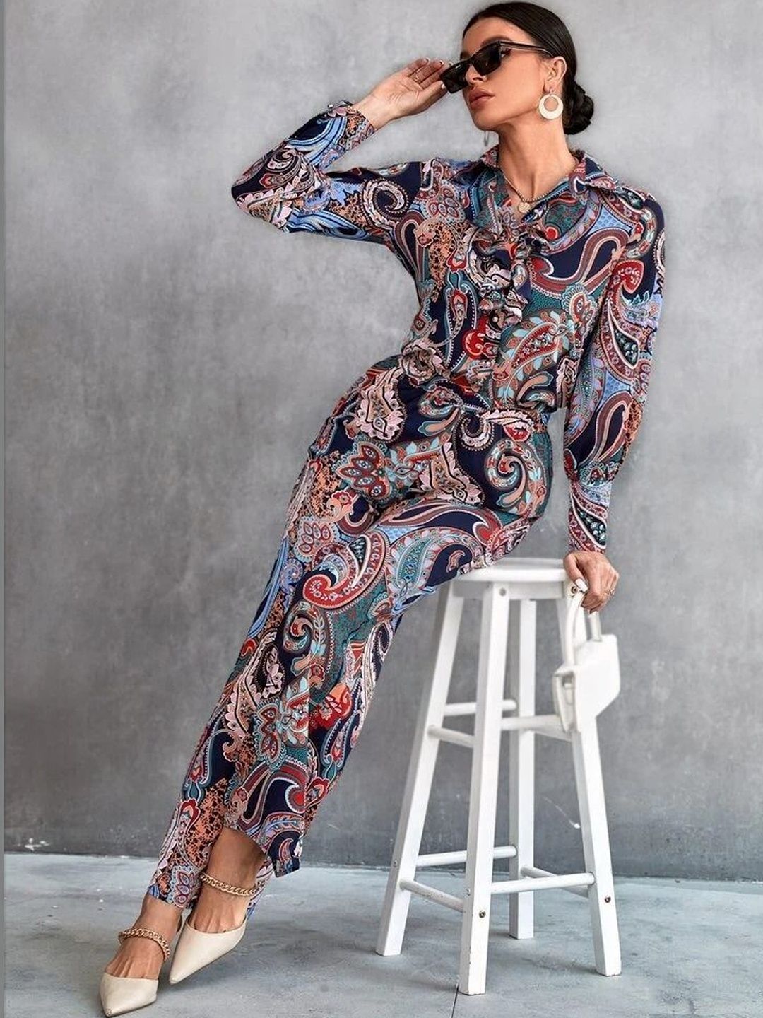 Paisley Printed Shirt Collar Tunic & Trousers Co-Ords