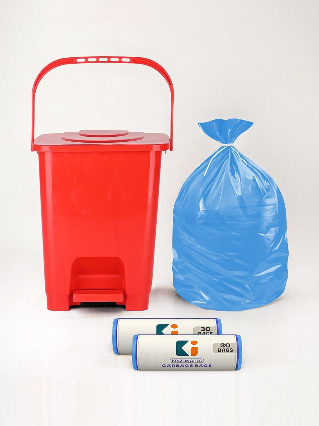 Kuber Industries Red Square Pedal Dustbin With 2 Roll-10L