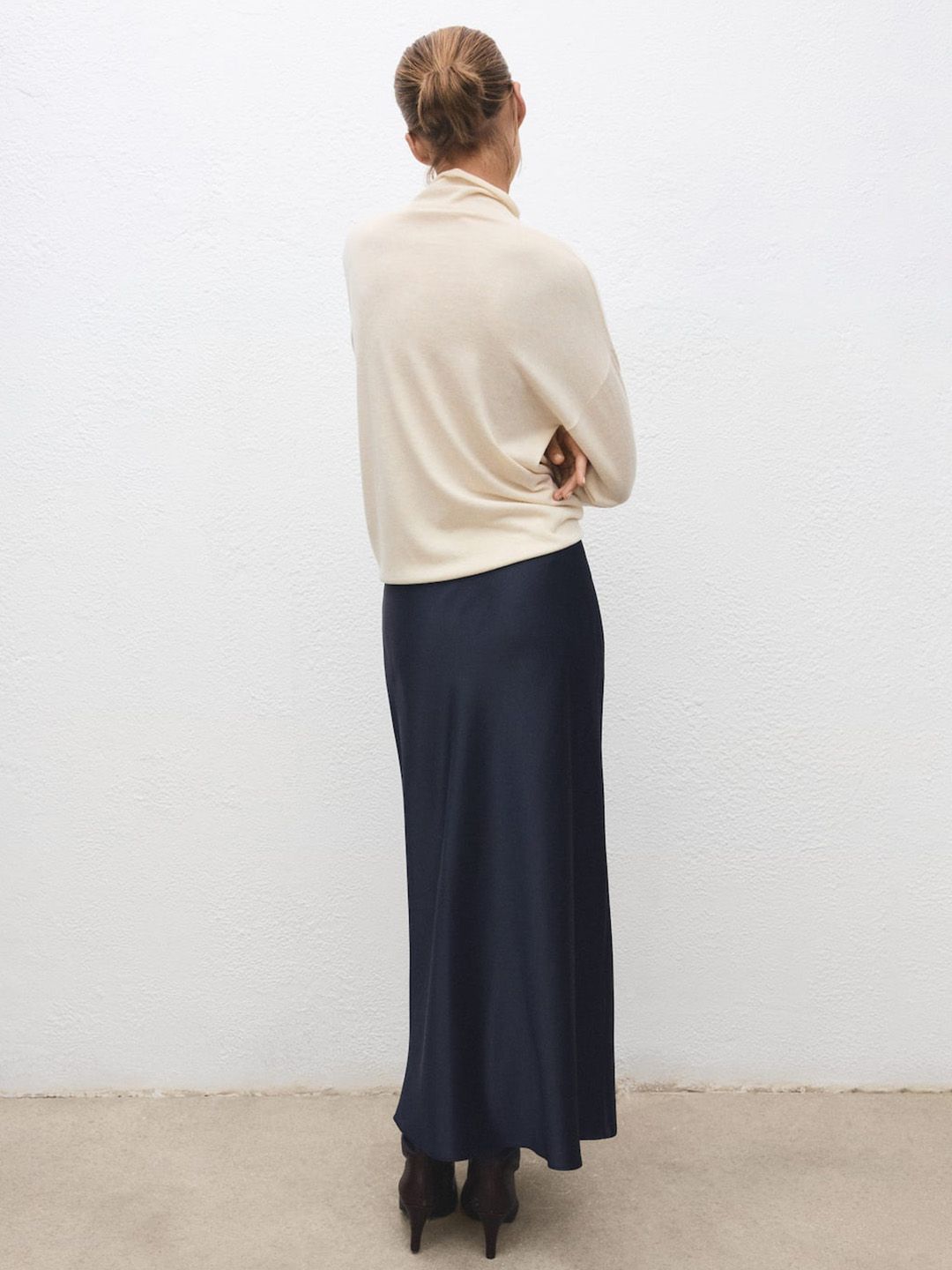 Satin Finish Flared Midi Skirt