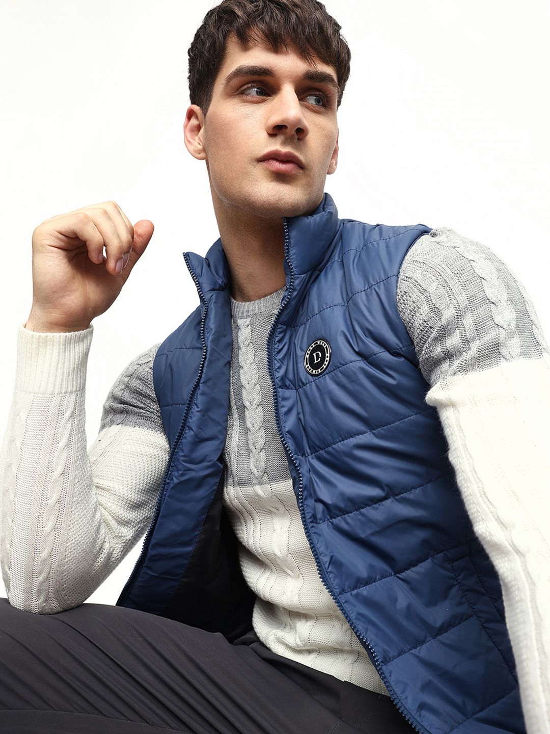 Dennis Lingo Men Lightweight Outdoor Padded Jacket with Patchwork