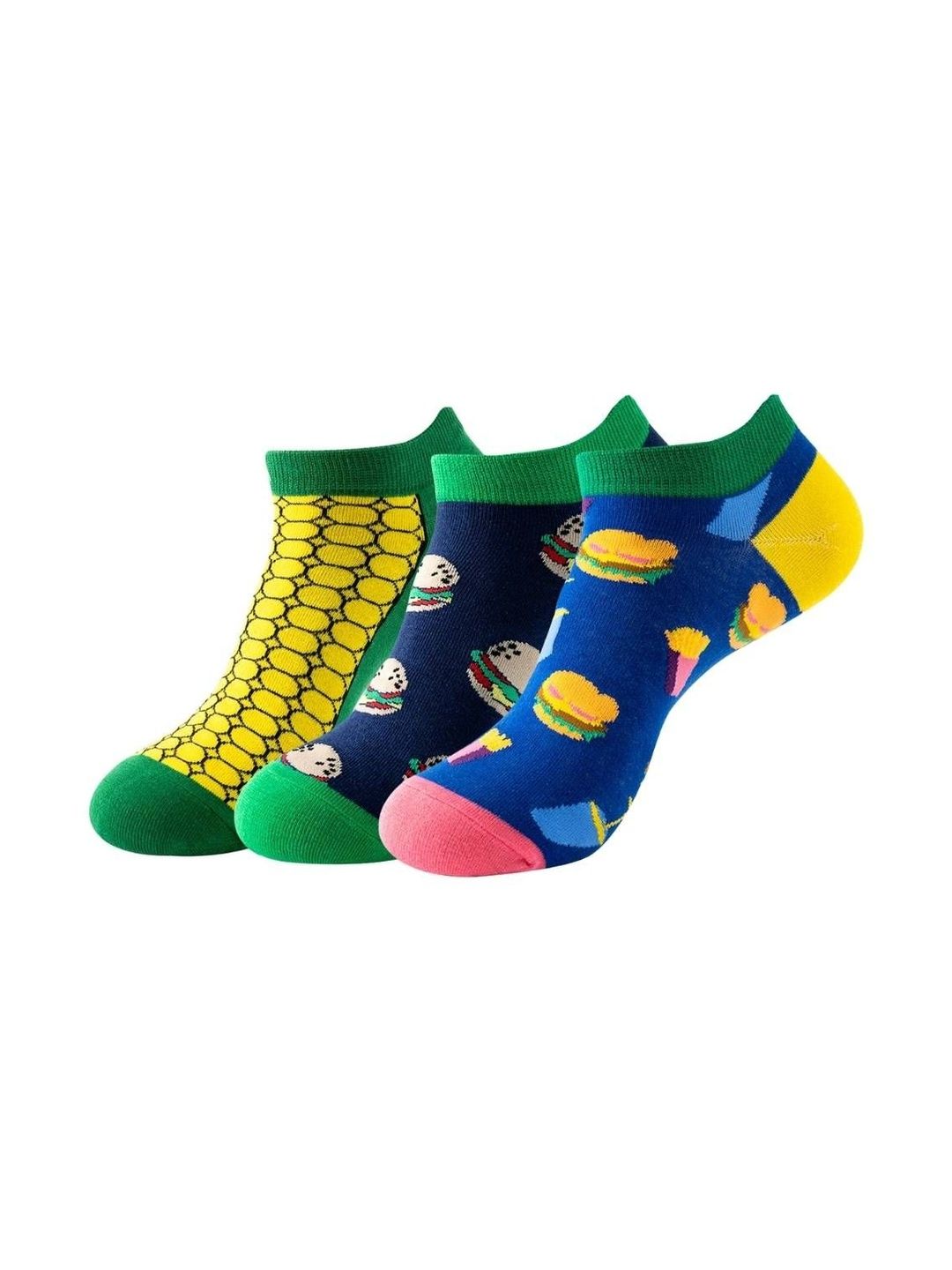 The Tie Hub Unisex Pack of 3 Patterned Pure Cotton Ankle Length Socks