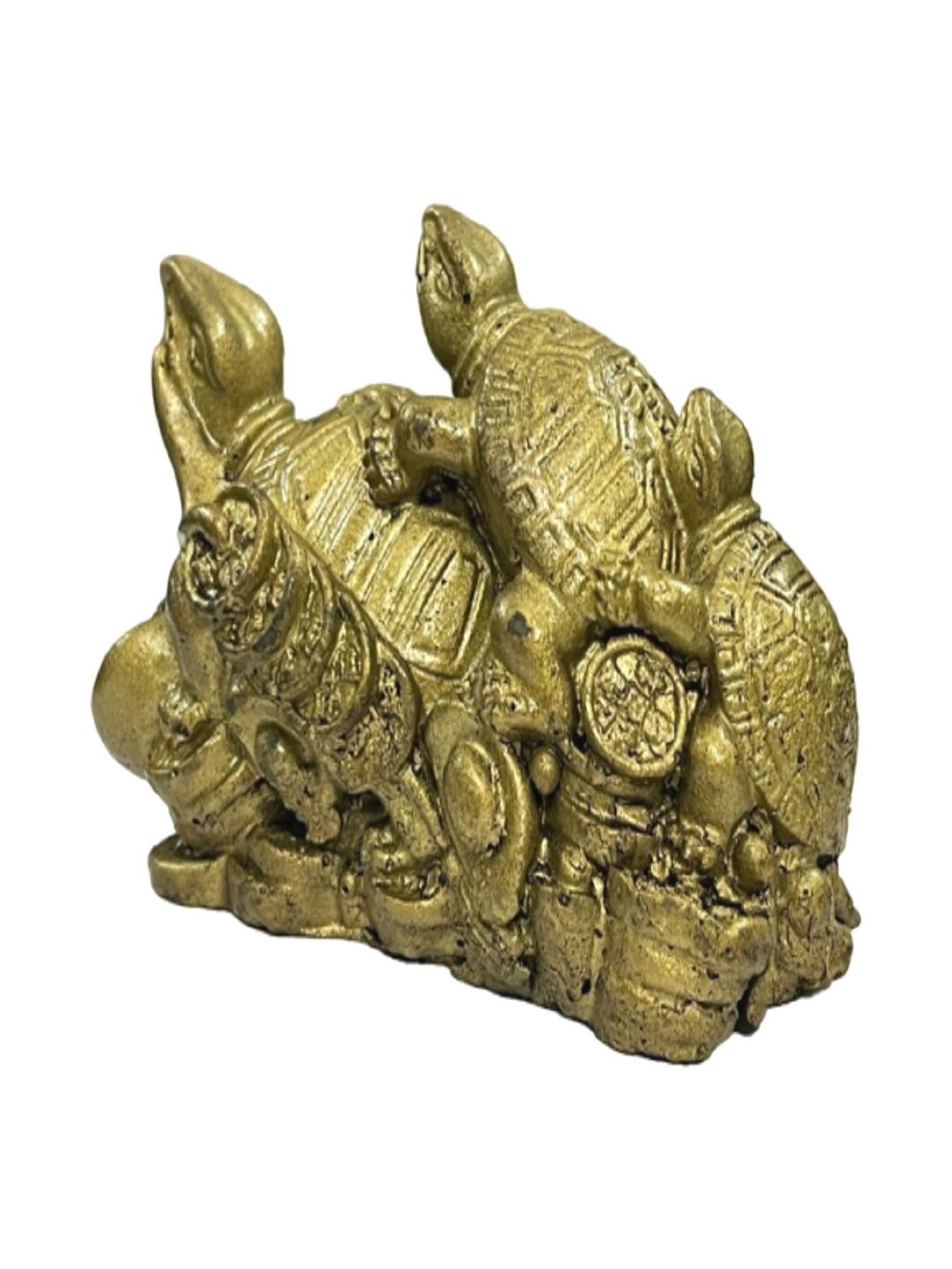 numeroastro Yellow Polyresin Living Room Triple Tortoise Family Showpiece - 3.54 In