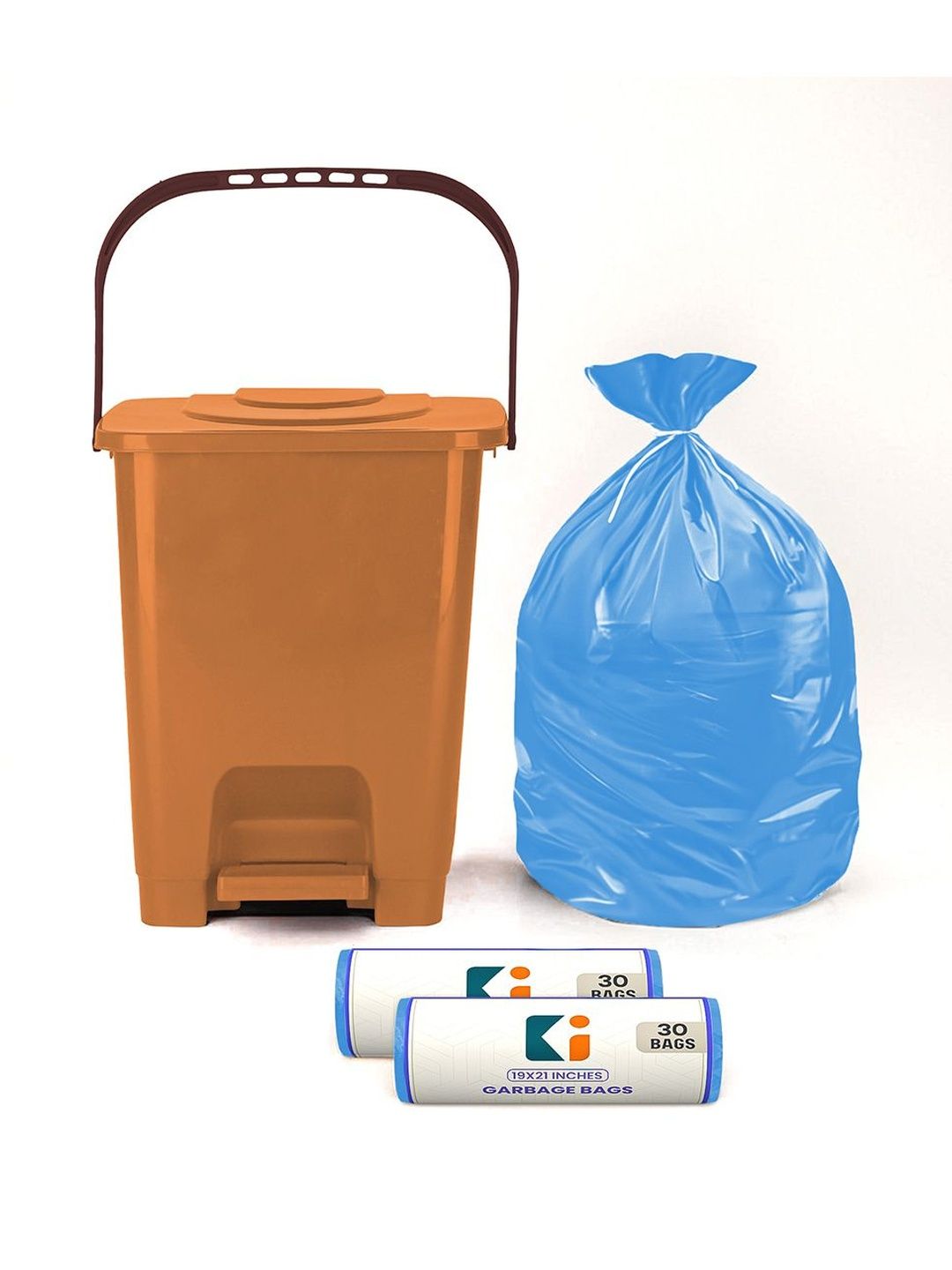 Kuber Industries Brown Square Pedal Dustbin With 2 Roll-10L