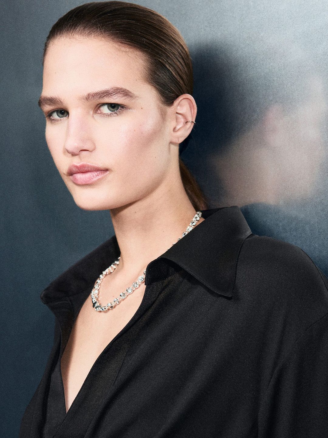 Spread Collar Tie-Up Wrap Satin Casual Shirt