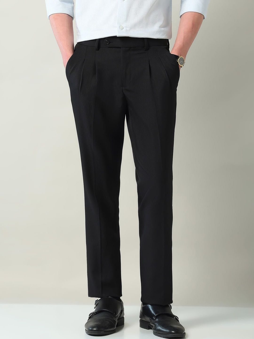 AD By Arvind Men Pleated Formal Trousers
