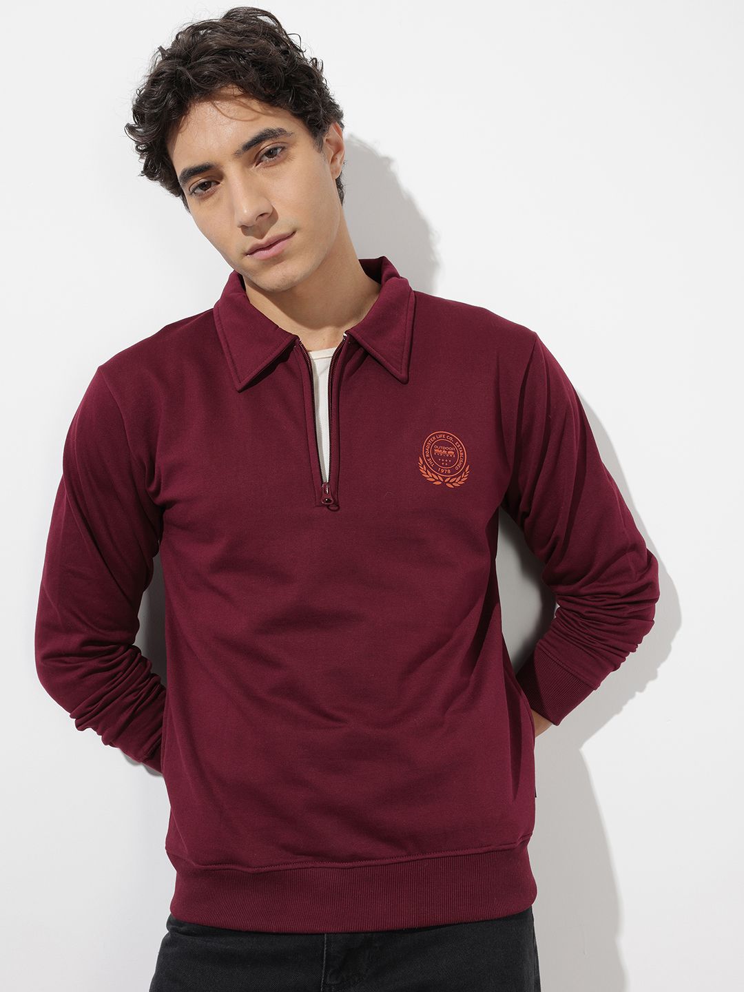 Roadster The Roadster Life Co. Shirt Collar Printed Sweatshirt