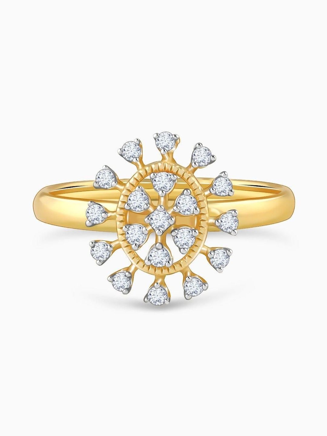 GIVA 14KT Gold Radiant Wheel Diamond Studded Ring - 1.15 g
