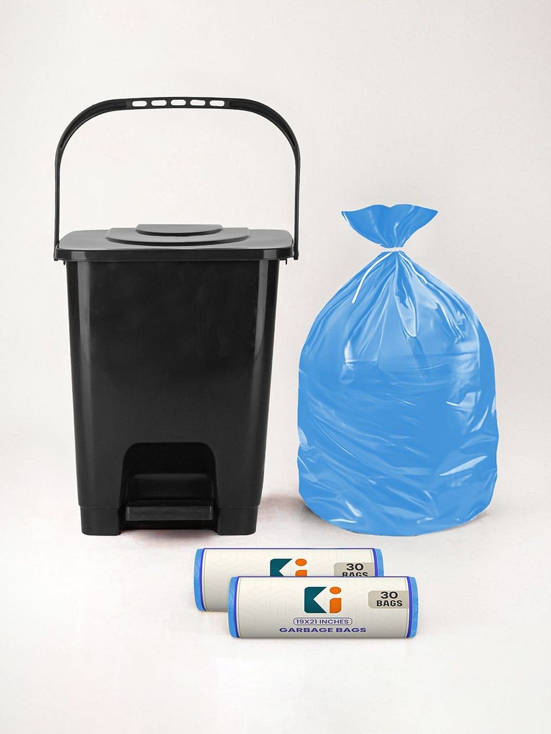 Kuber Industries Grey & Black Square Pedal Dustbin With 2 Roll-10L